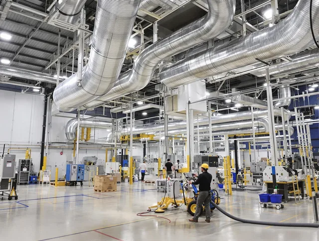 Ashland Air Duct Cleaning team performing comprehensive industrial duct cleaning at a large facility in Ashland